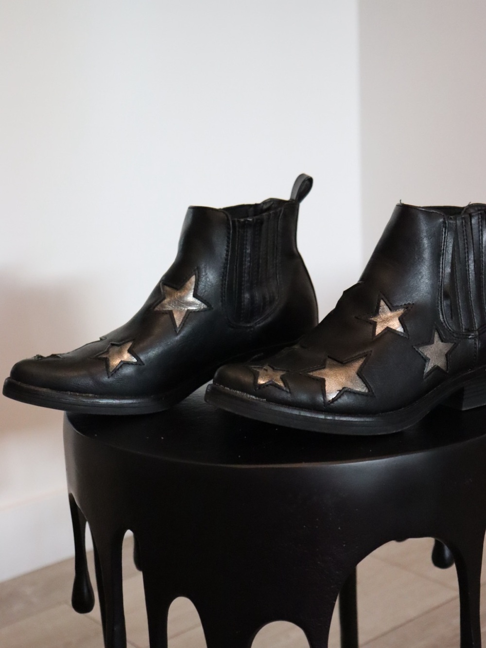 Seven7 Black Ankle Boots with Metallic Star Accents